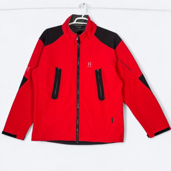 Haglofs Fleece-Lined Softshell Coat Men's XL Red & Black Full Zip Outdoor - Picture 1 of 11